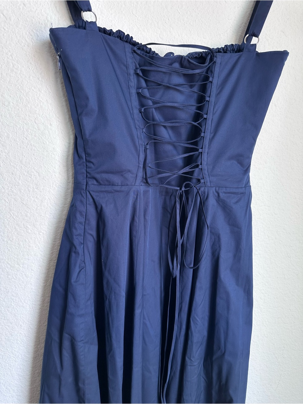 House of CB Carmen Navy Blue Corset Lace Up Back Dress large Milkmaid Sundress - Picture 14 of 16